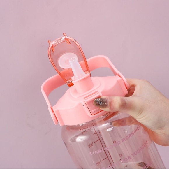 Colorful Clear Water Bottle With Straw, Summer Bottle.2L - Picture 3 of 6